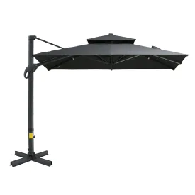 10ft Gray Offset Patio Umbrella, Square Cantilever Design, Tilt & 360° Rotation, Aluminum Cross Base