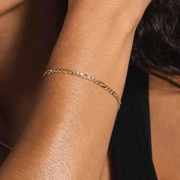 10k Solid Gold Figaro Bracelet (3mm)