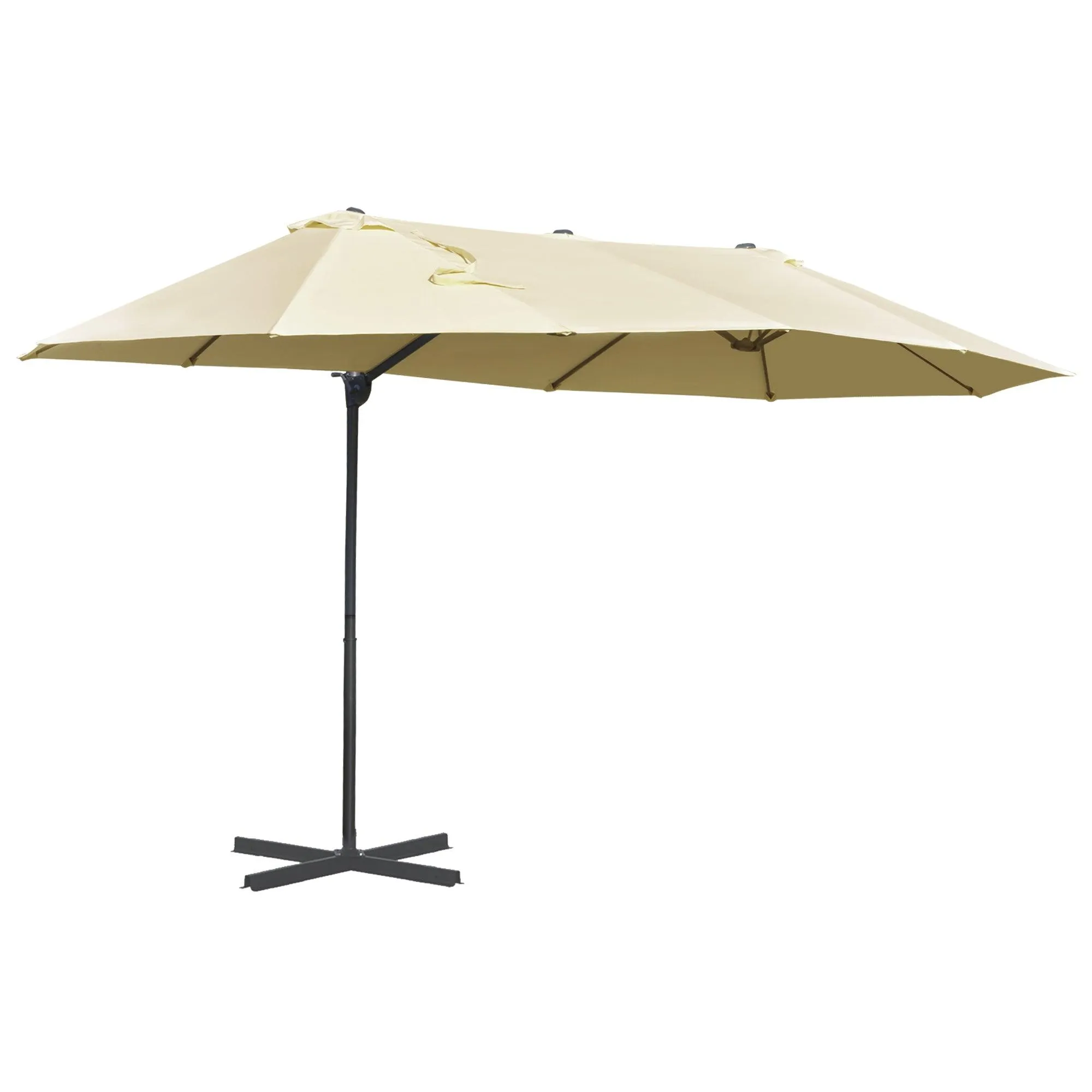 14ft Off-White Double-Sided Patio Umbrella with Crank, Extra Large with Cross Base for Deck, Lawn, Backyard, and Pool