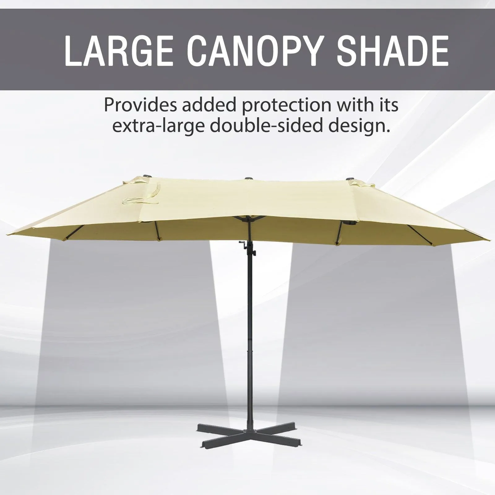 14ft Off-White Double-Sided Patio Umbrella with Crank, Extra Large with Cross Base for Deck, Lawn, Backyard, and Pool