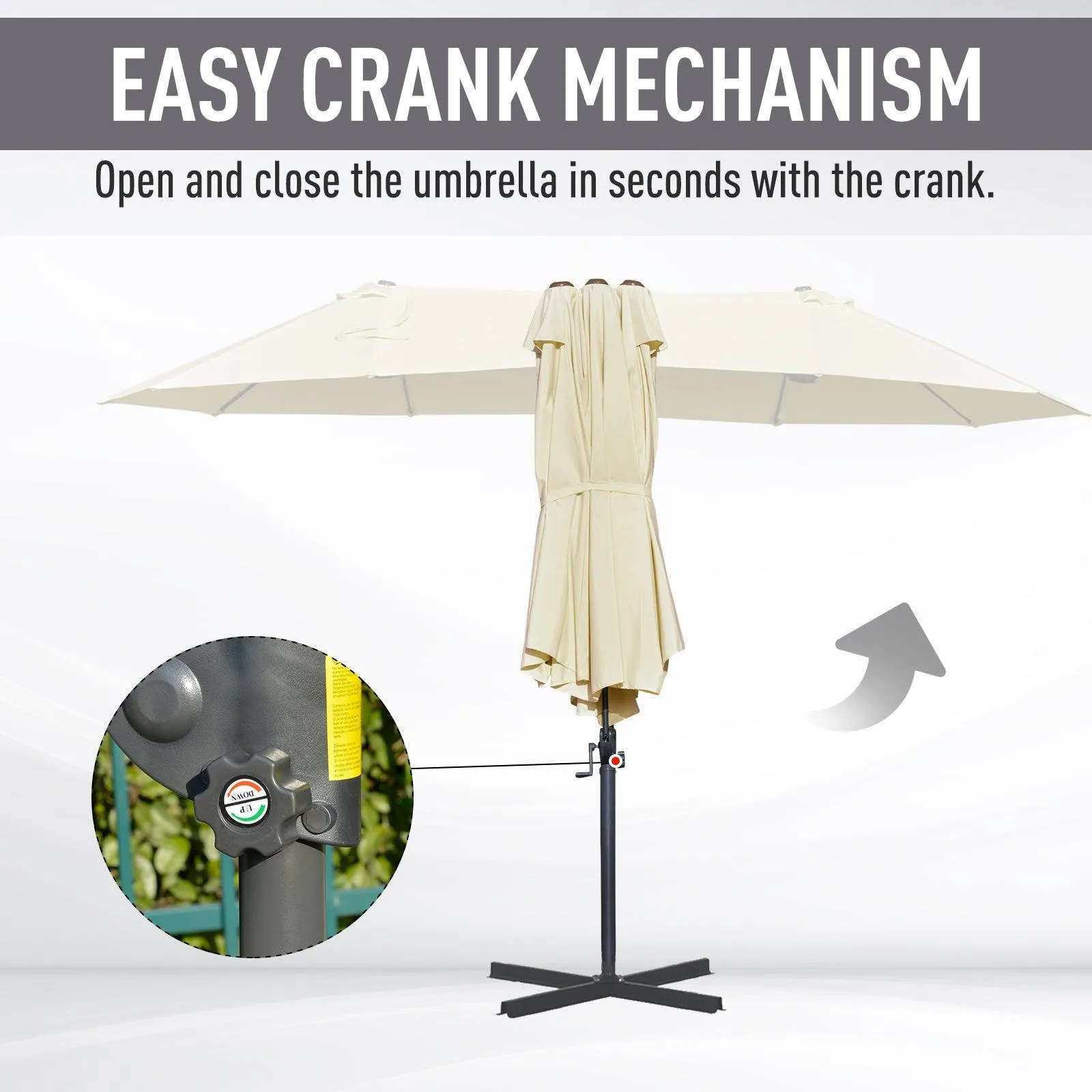 14ft Off-White Double-Sided Patio Umbrella with Crank, Extra Large with Cross Base for Deck, Lawn, Backyard, and Pool