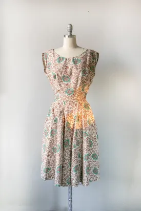 1950s Dress Cotton Floral Full Skirt XS