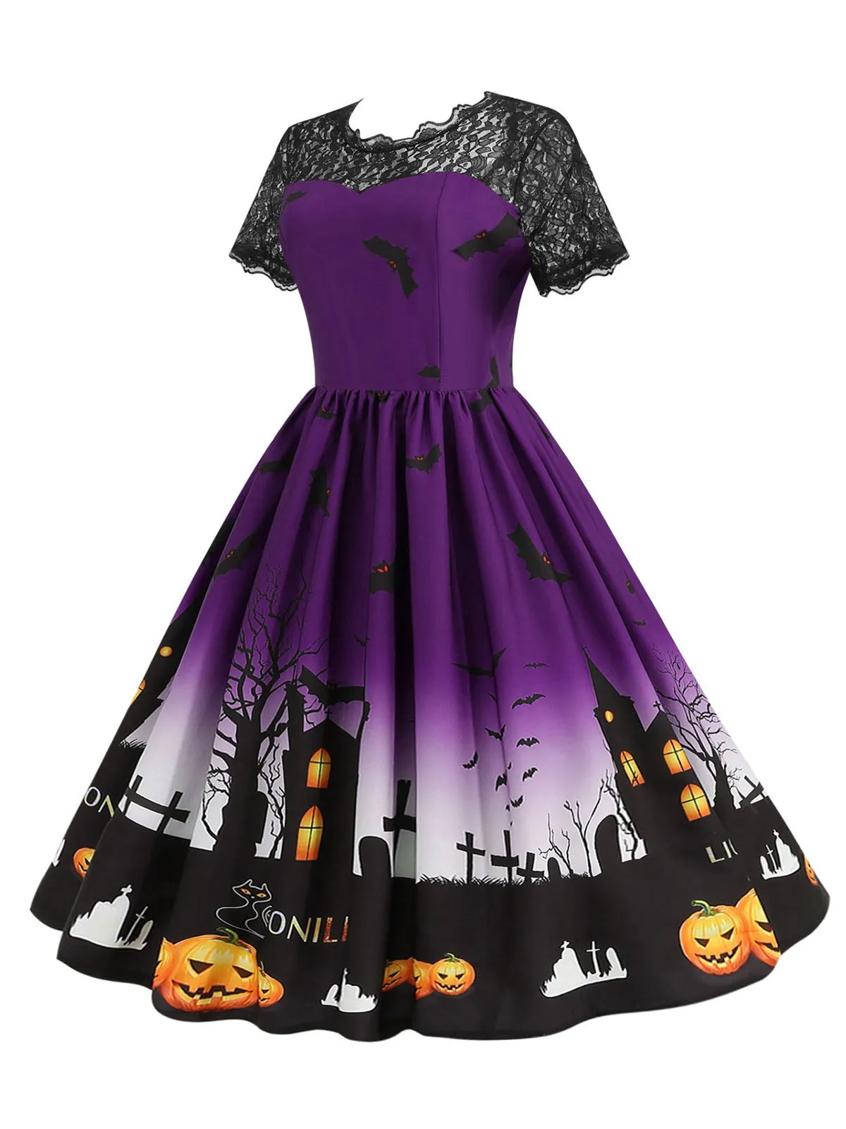 1950s Halloween Lace Patchwork Short Sleeves Dress