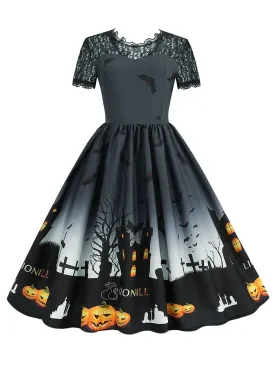 1950s Halloween Lace Patchwork Short Sleeves Dress