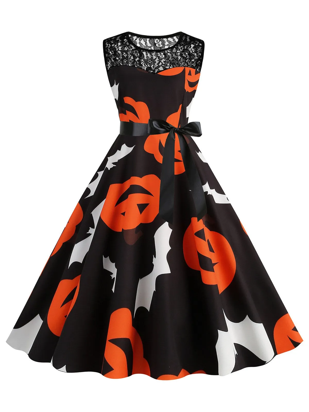 1950s Halloween Lace Patchwork Sleeveless Dress