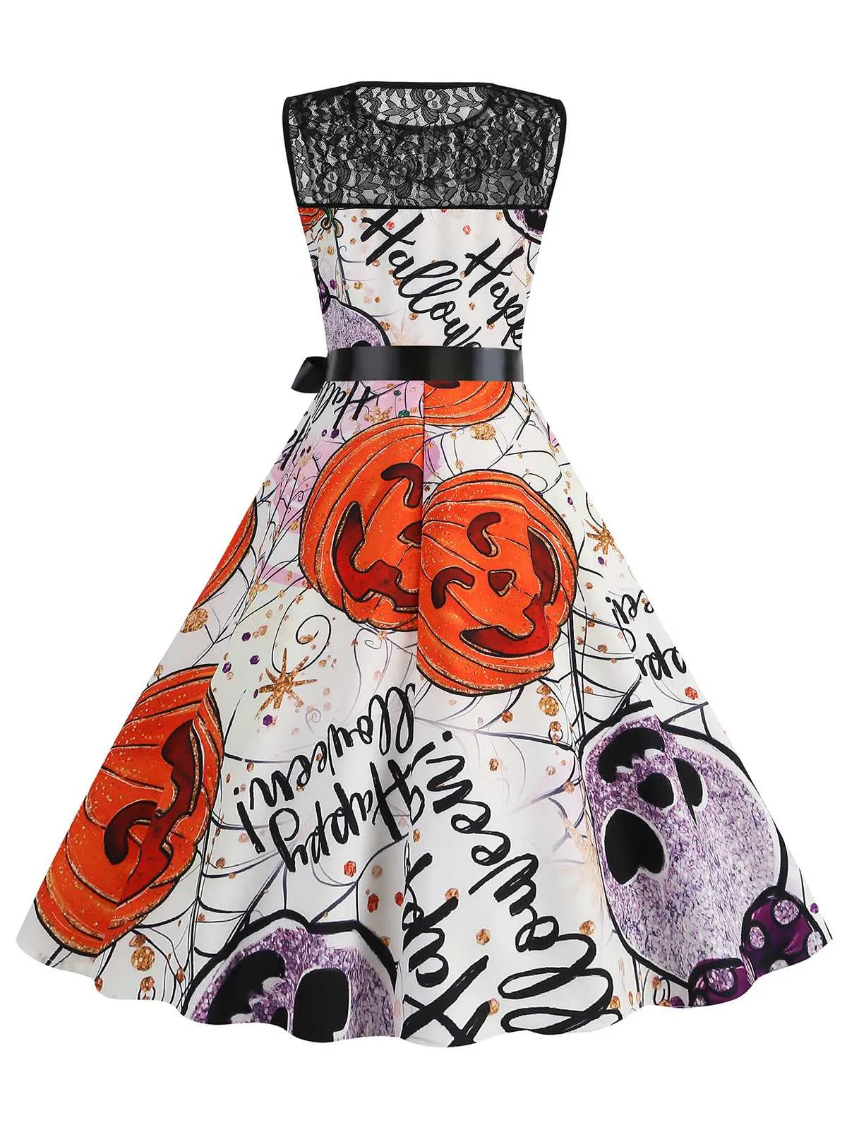 1950s Halloween Lace Patchwork Sleeveless Dress