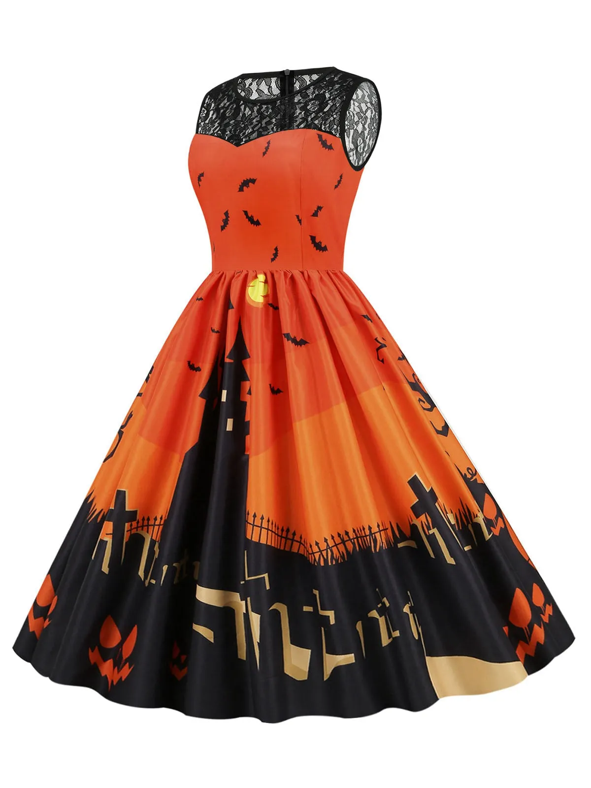 1950s Halloween Lace Patchwork Sleeveless Dress