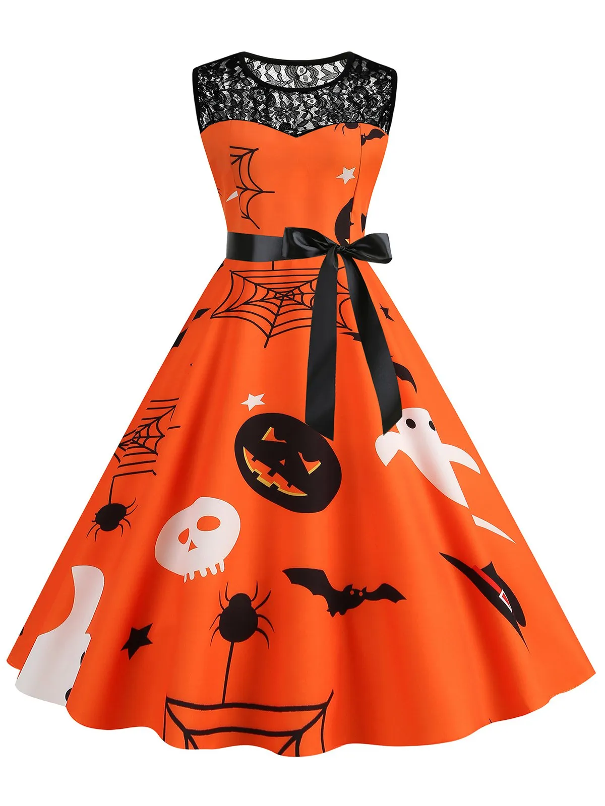 1950s Halloween Lace Patchwork Sleeveless Dress