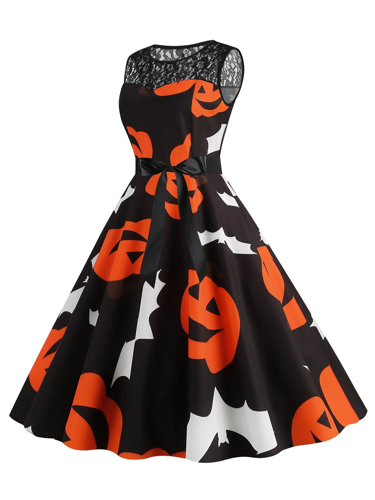 1950s Halloween Lace Patchwork Sleeveless Dress