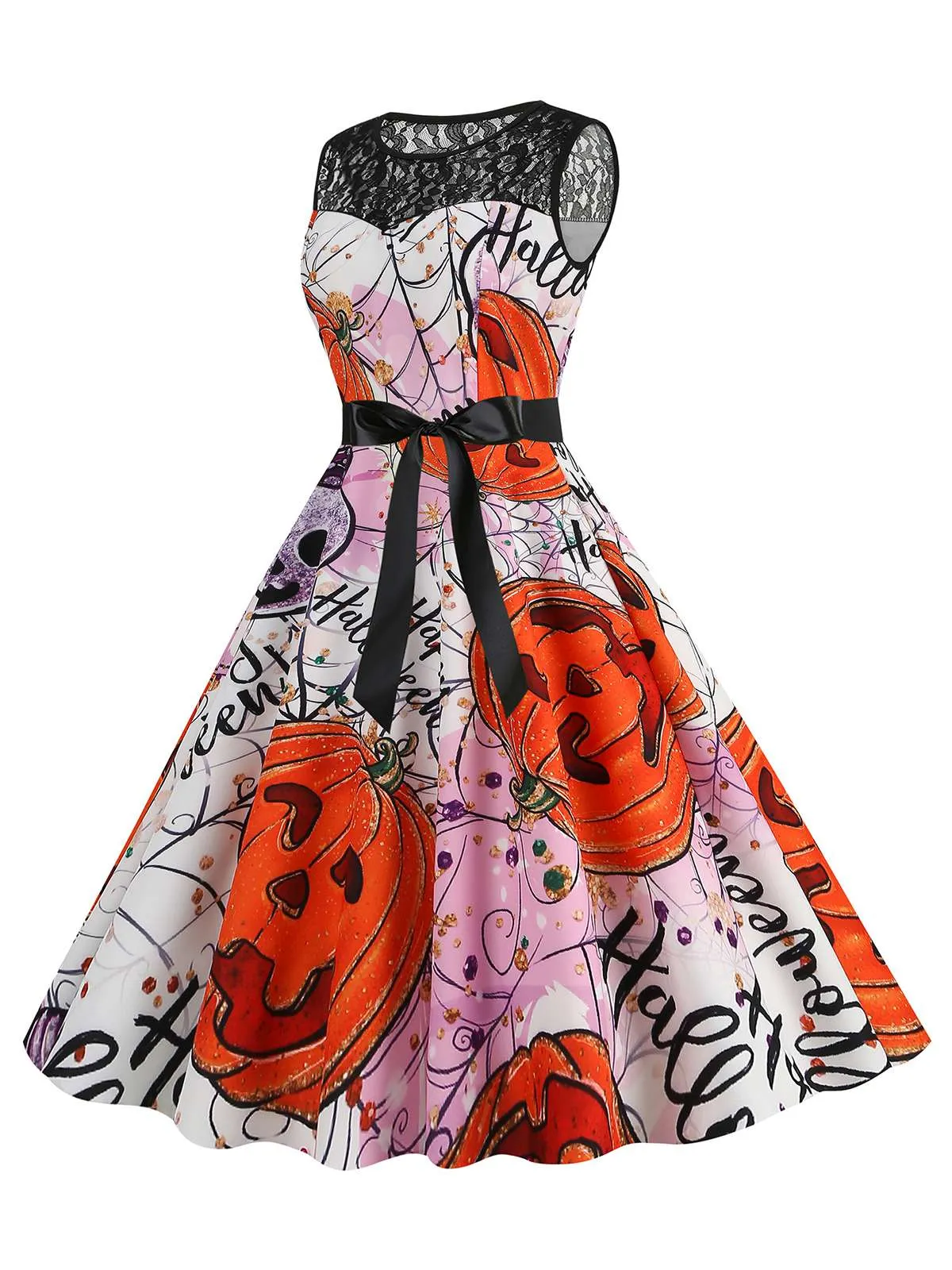 1950s Halloween Lace Patchwork Sleeveless Dress