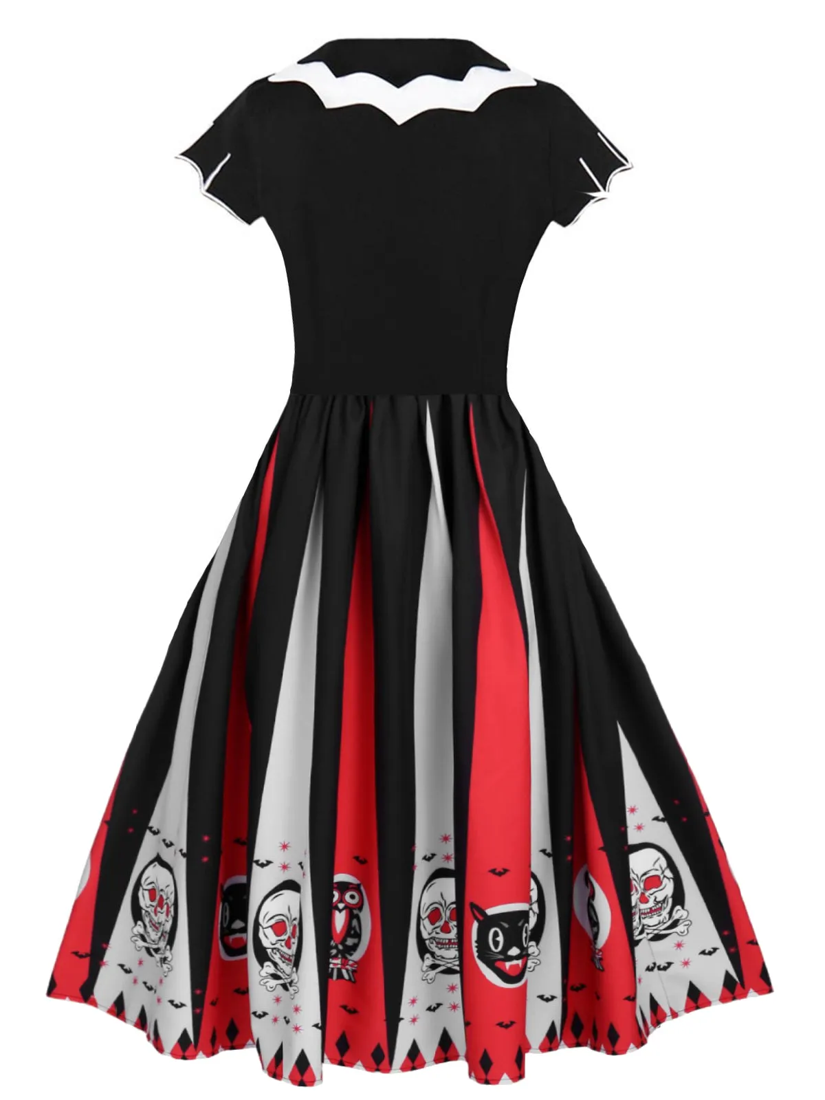 1950s Halloween Skull Owl Patchwork Dress