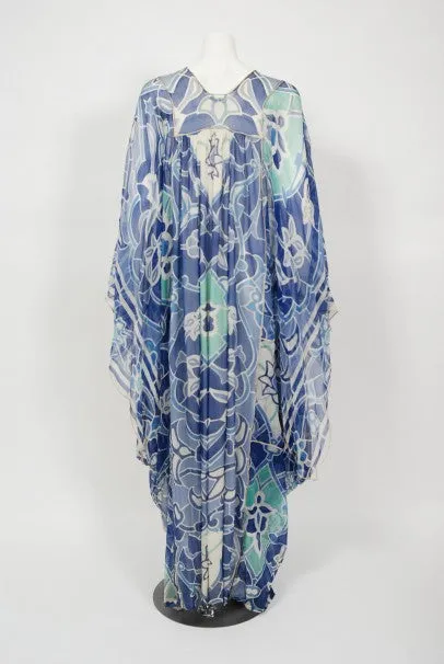 1975 Thea Porter Couture Documented Bohemian Patchwork Silk Abaya Caftan Dress