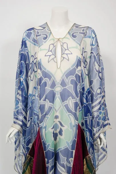 1975 Thea Porter Couture Documented Bohemian Patchwork Silk Abaya Caftan Dress