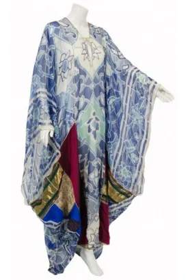 1975 Thea Porter Couture Documented Bohemian Patchwork Silk Abaya Caftan Dress