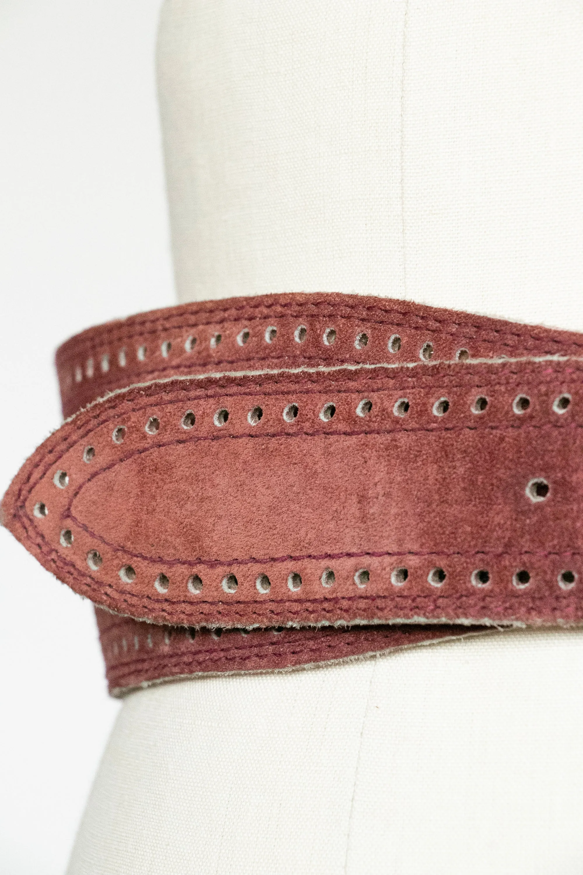 1980s Belt Suede Leather Cinch Waist Plum