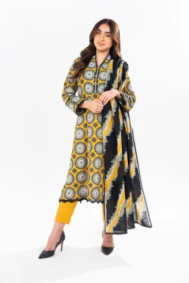 2 Pc Printed Khaddar Shirt With Khaddar Dupatta