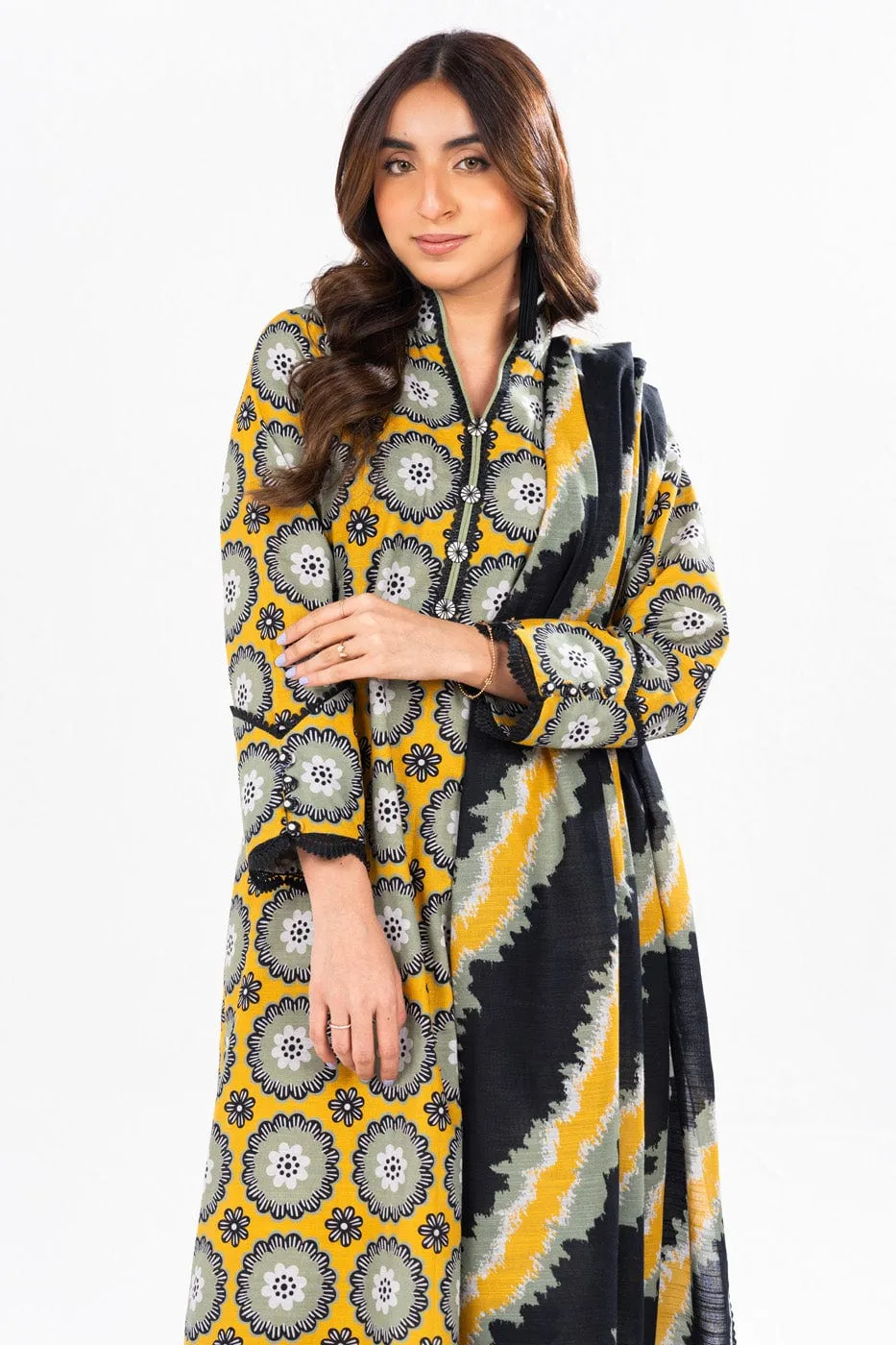 2 Pc Printed Khaddar Shirt With Khaddar Dupatta