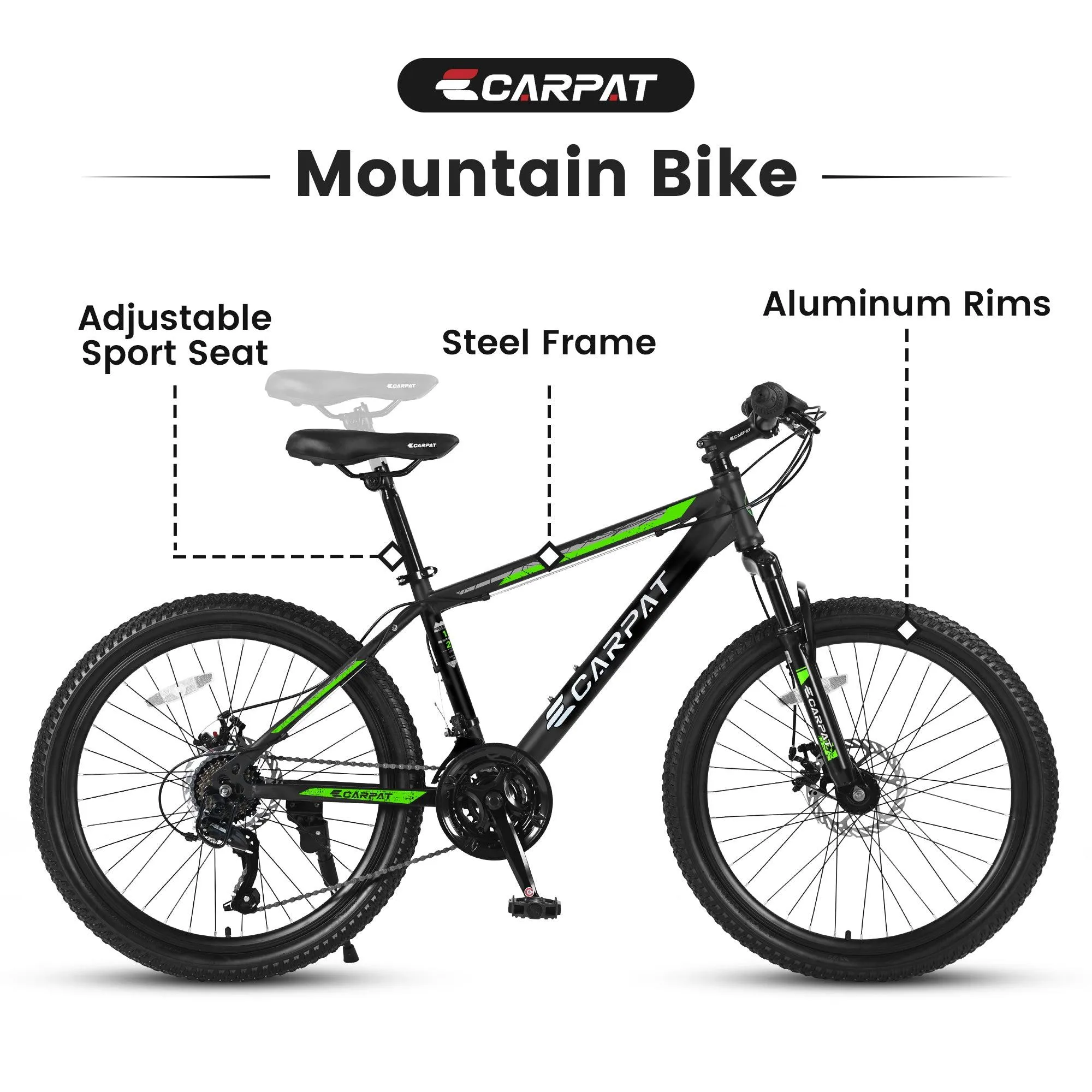 26" Mountain Bike, Shimano 21 Speeds, Mechanical Disc Brakes, High-Carbon Steel Frame