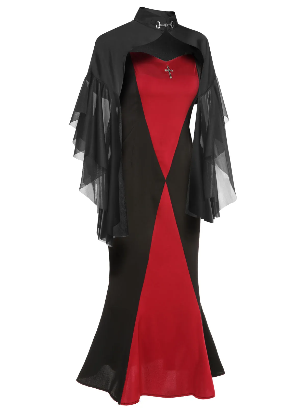 2PCS 1930s Halloween Fishtail Dress & Sheer Coat