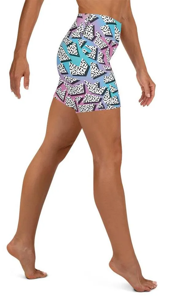 3D Neon Geometric Yoga Shorts