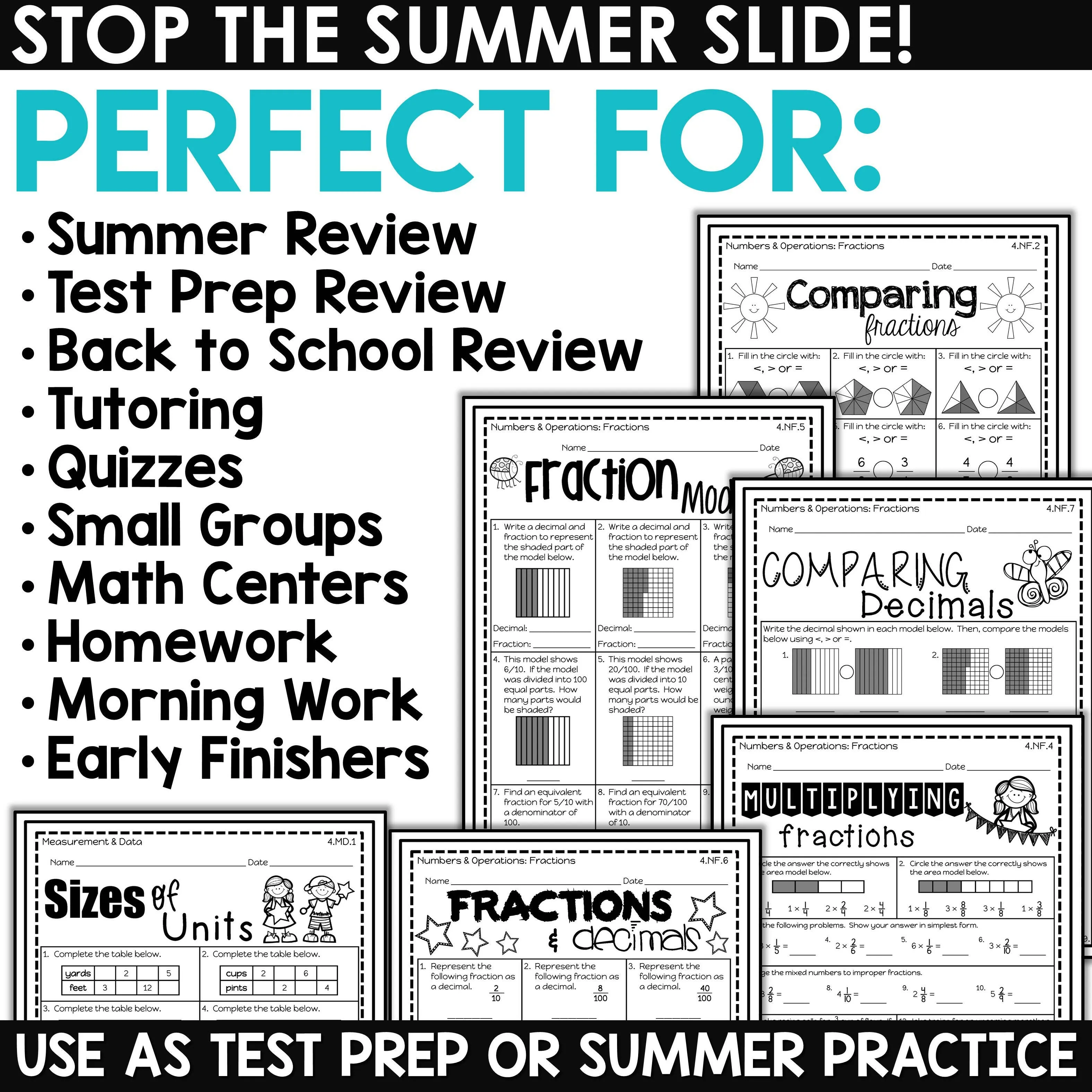 3rd 4th 5th Grade Math Review Packets Summer Math, Homework, Assessments BUNDLE