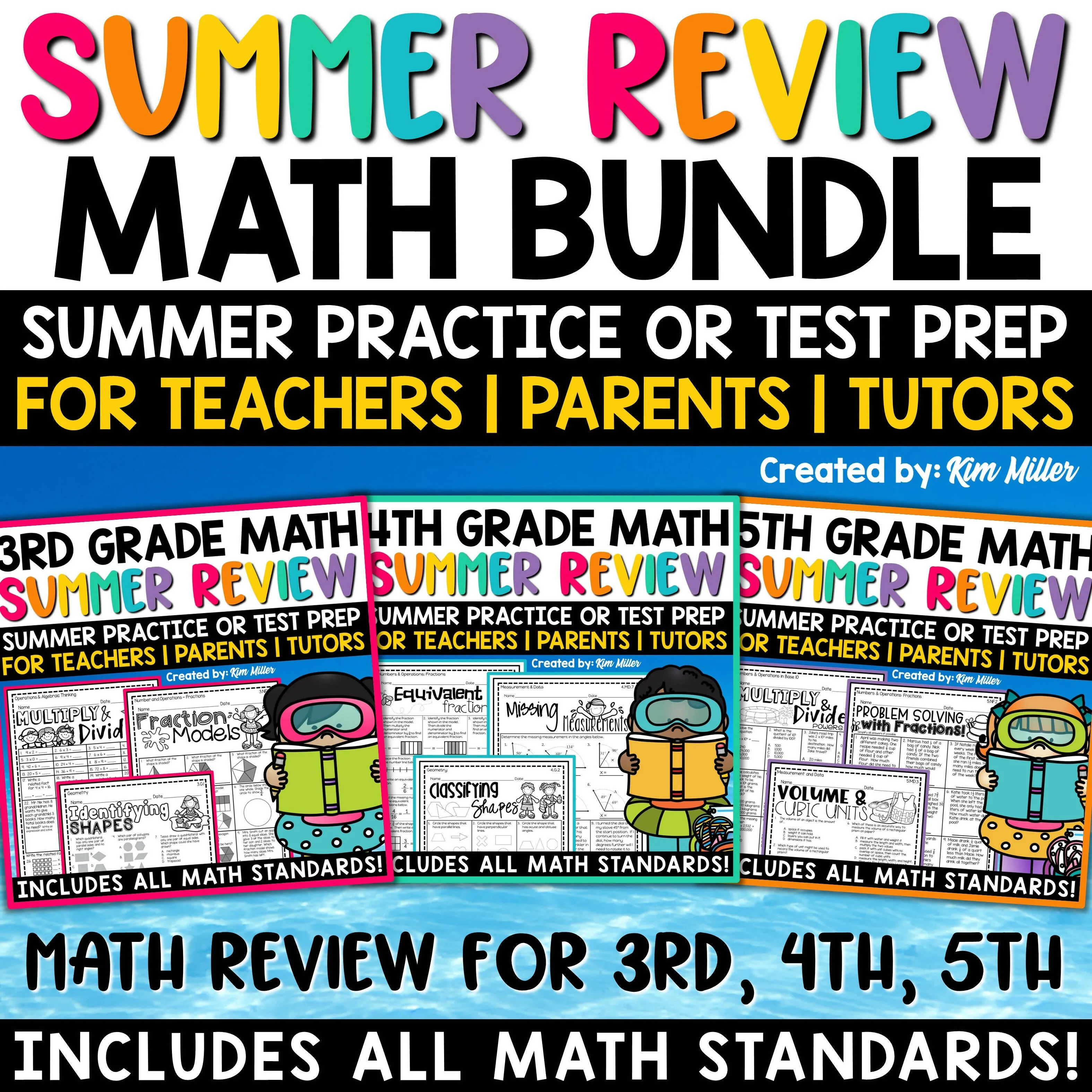 3rd 4th 5th Grade Math Review Packets Summer Math, Homework, Assessments BUNDLE