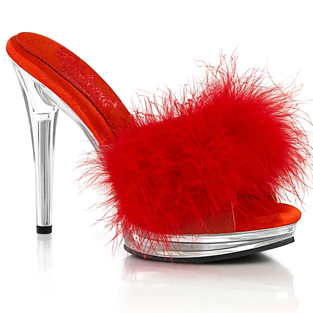 5 Inch Heel GLORY-501F-8 Red Fur Clear