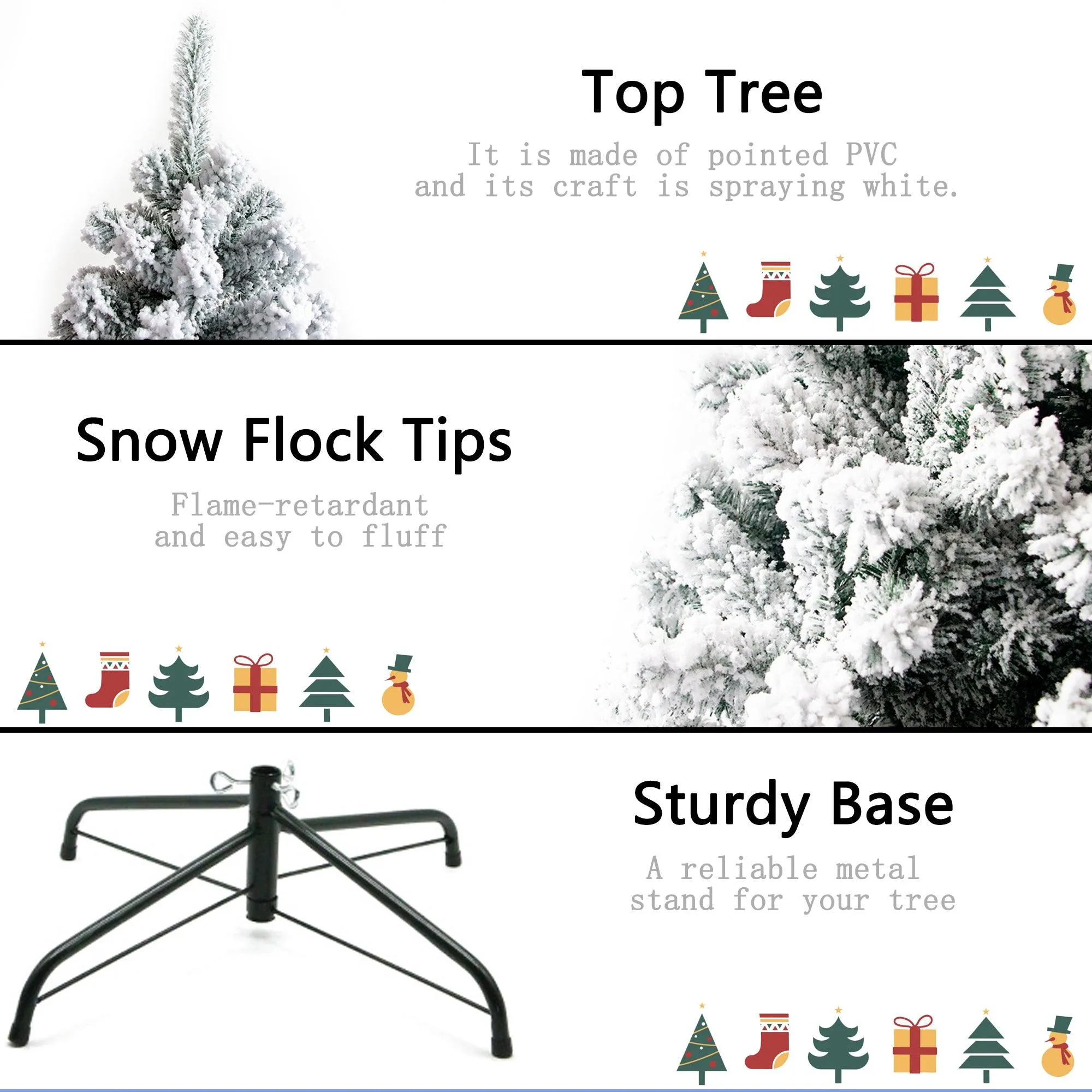 7FT Snow Hinged Christmas tree, Artificial PVC Flocked Christmas Tree,1300 Branches Tips