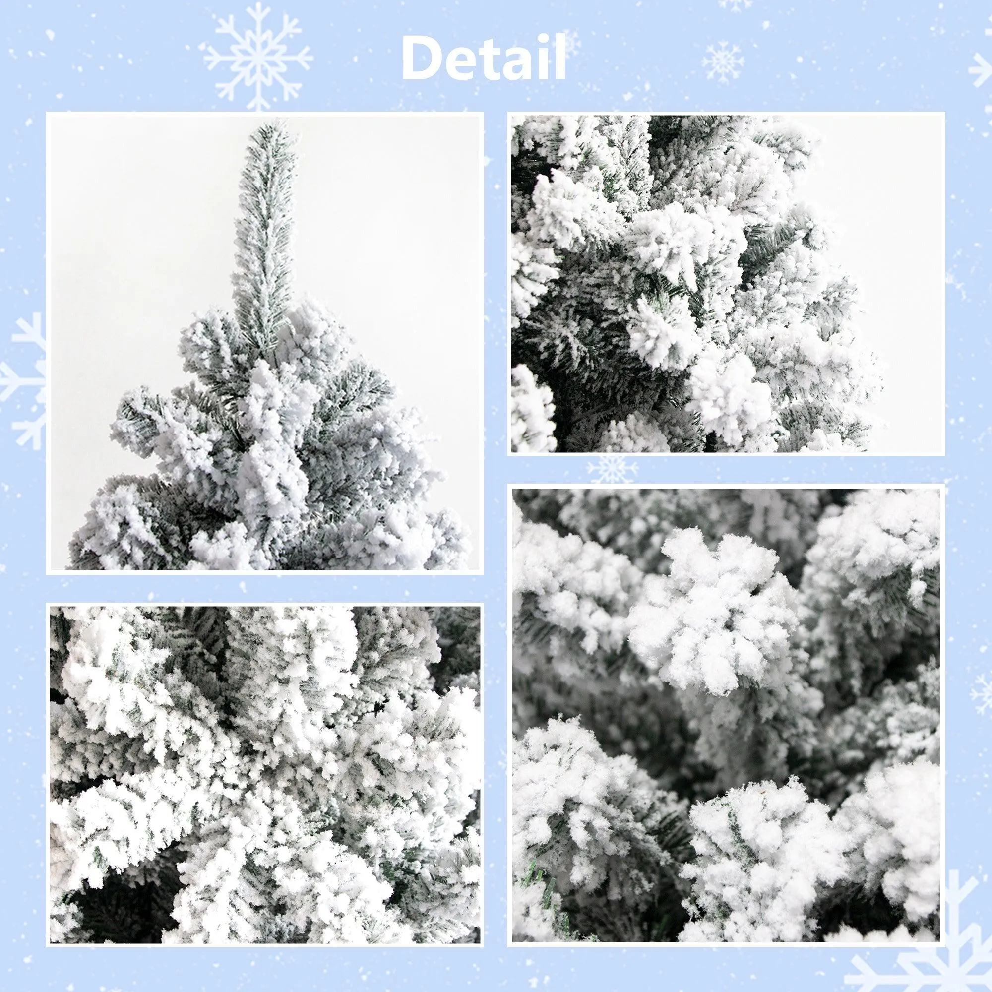 7FT Snow Hinged Christmas tree, Artificial PVC Flocked Christmas Tree,1300 Branches Tips