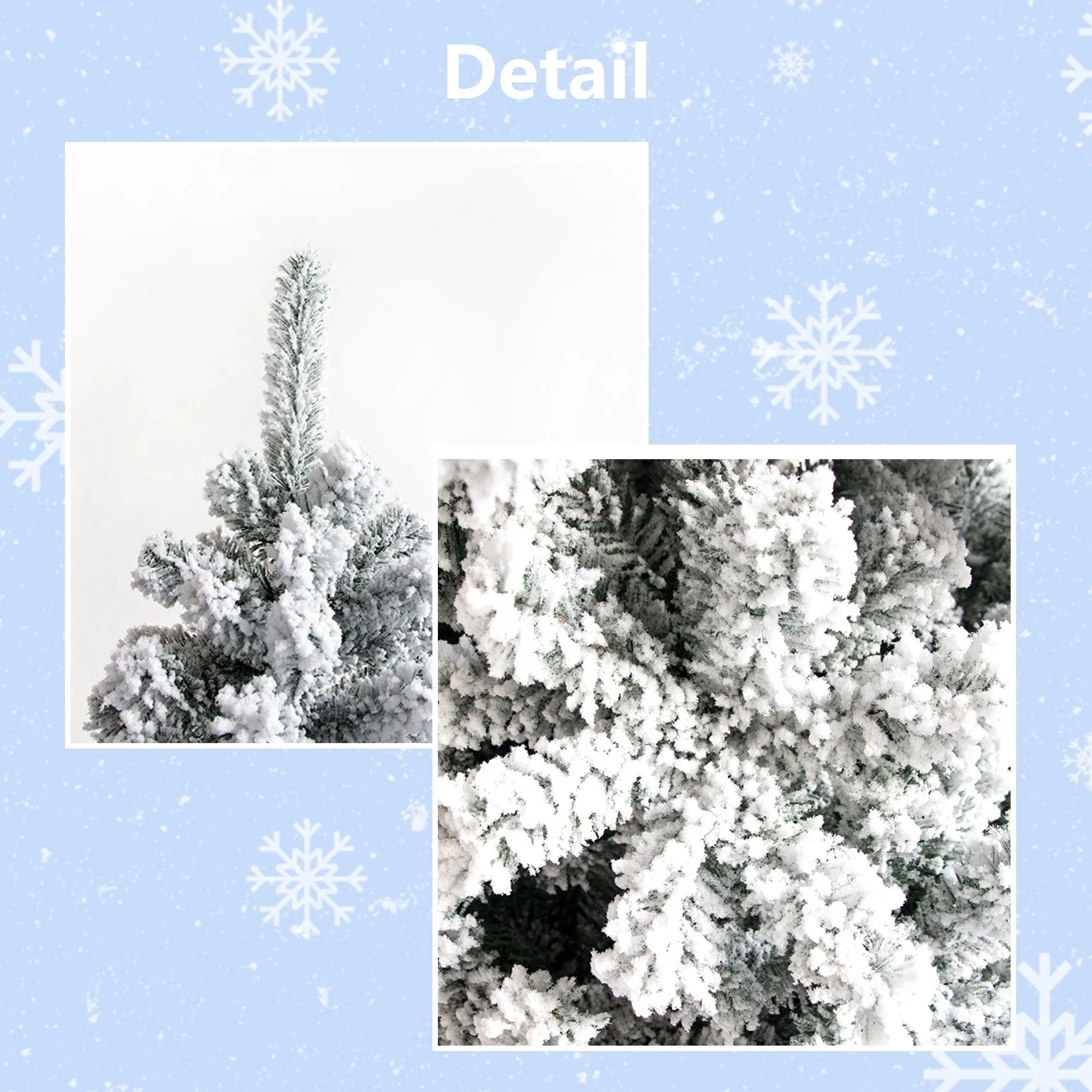 7FT Snow Hinged Christmas tree, Artificial PVC Flocked Christmas Tree,1300 Branches Tips