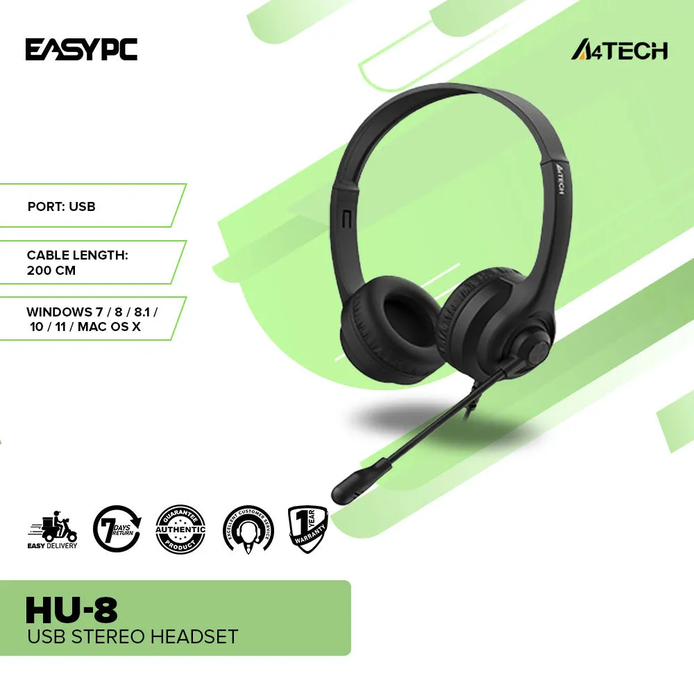 A4Tech HU-8 USB Stereo Rotatable Mic, Light Weight, High Performance Headset