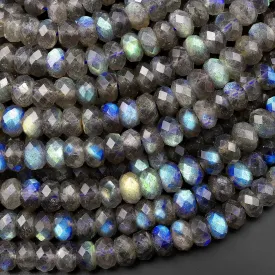 AAA Faceted Labradorite Rondelle Beads 8mm Brilliant Rainbow Blue Flashes Fire Diamond Cut 15.5" Strand