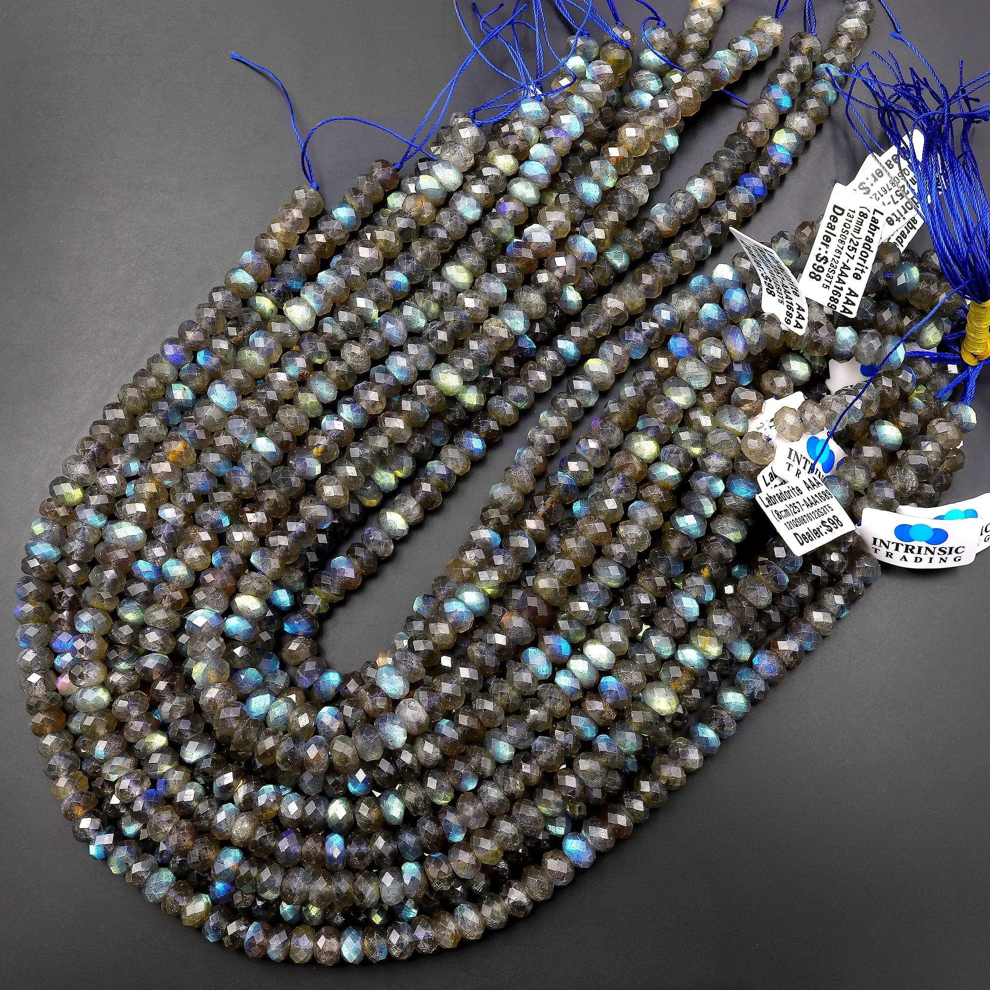 AAA Faceted Labradorite Rondelle Beads 8mm Brilliant Rainbow Blue Flashes Fire Diamond Cut 15.5" Strand