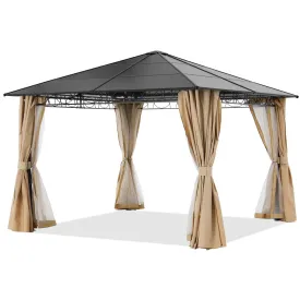 ABCCANOPY 10x10/10x12 Steel Roof Hardtop Gazebo with Privacy Curtains and Netting