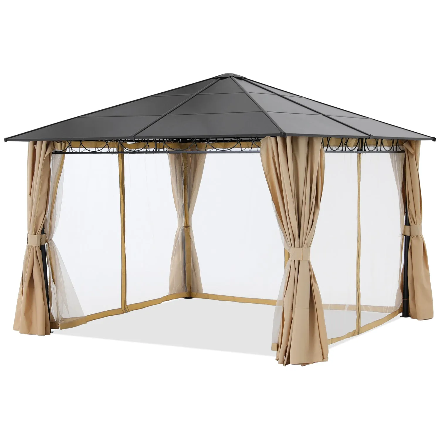 ABCCANOPY 10x10/10x12 Steel Roof Hardtop Gazebo with Privacy Curtains and Netting