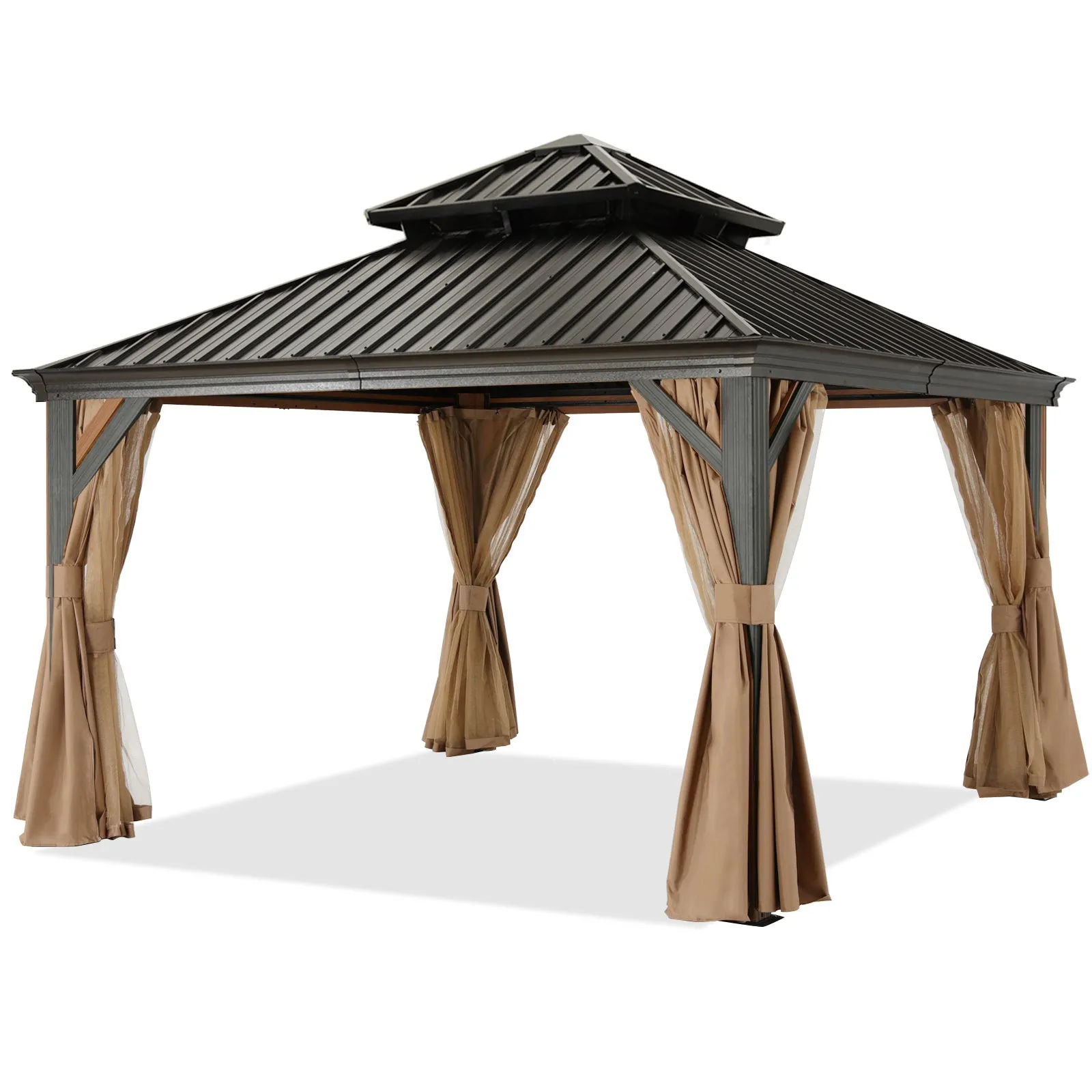 ABCCANOPY Hardtop Gazebo - Outdoor permanent double top gazebo and Netting