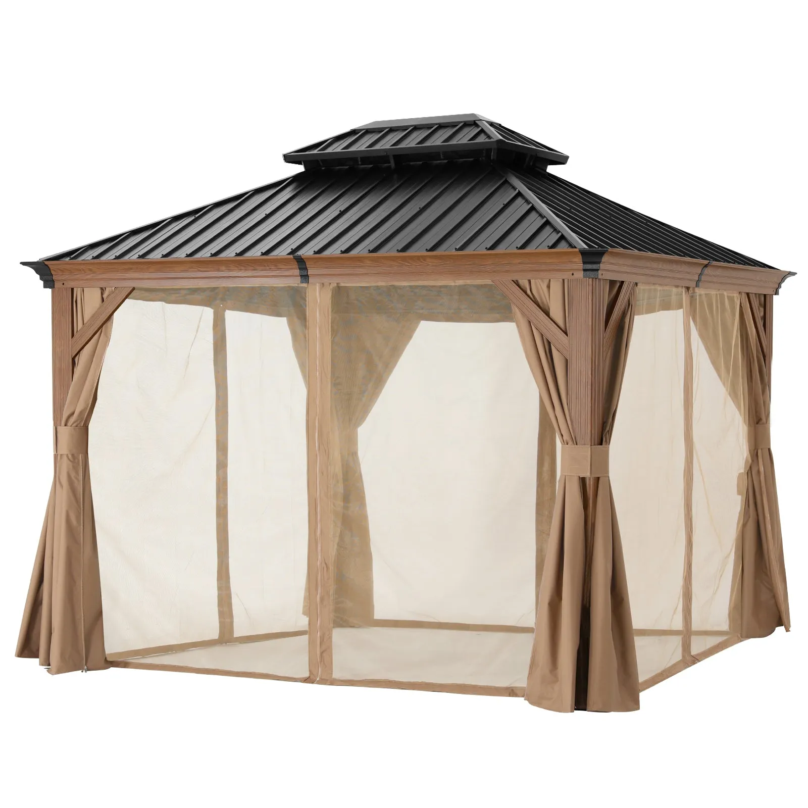 ABCCANOPY Hardtop Gazebo - Outdoor permanent double top gazebo and Netting