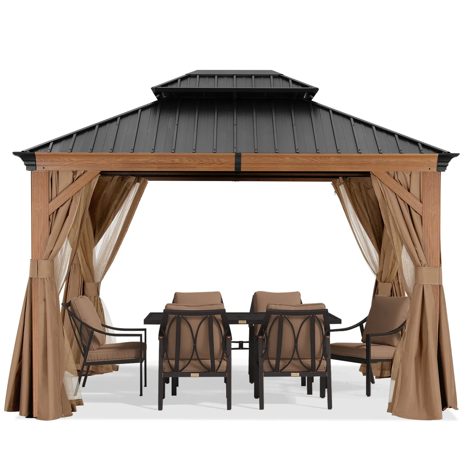 ABCCANOPY Hardtop Gazebo - Outdoor permanent double top gazebo and Netting