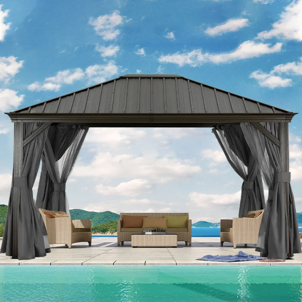 ABCCANOPY Outdoor Hardtop Metal Permanent gazebo with Netting and Curtain