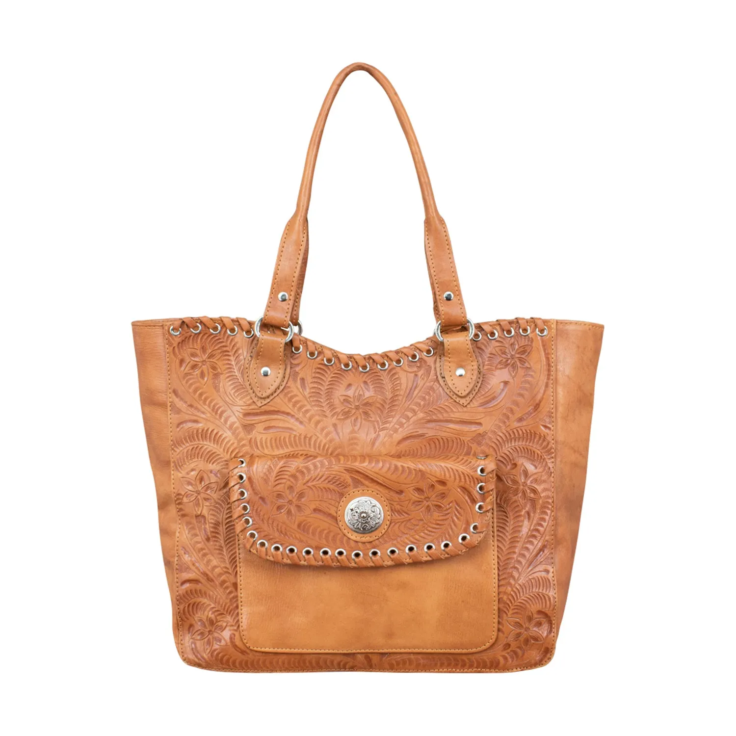 American West Womens Harvest Moon Natural Tan Leather Shoulder Tote Bag