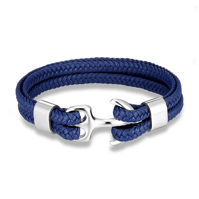 Anchor Blue Braided Leather Bracelet