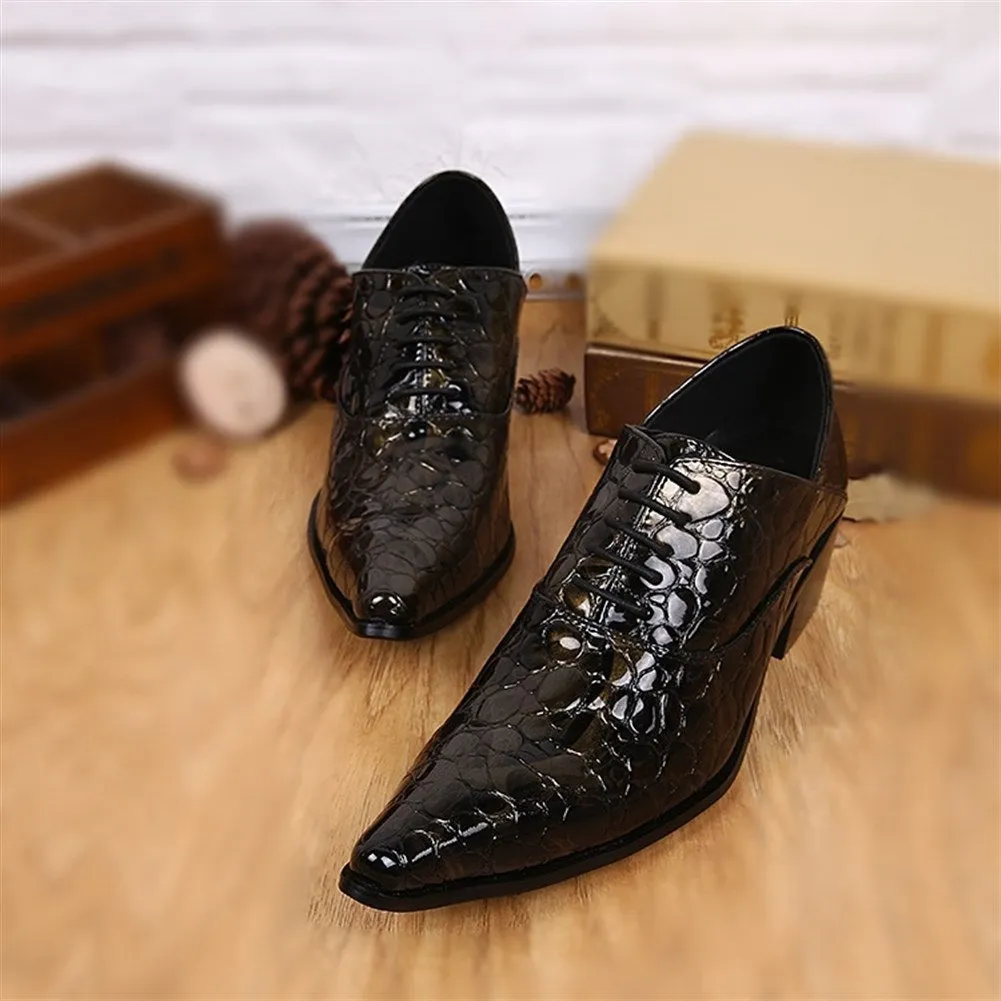 Animal Pattern Pointed 5cm Heel Men Oxfords