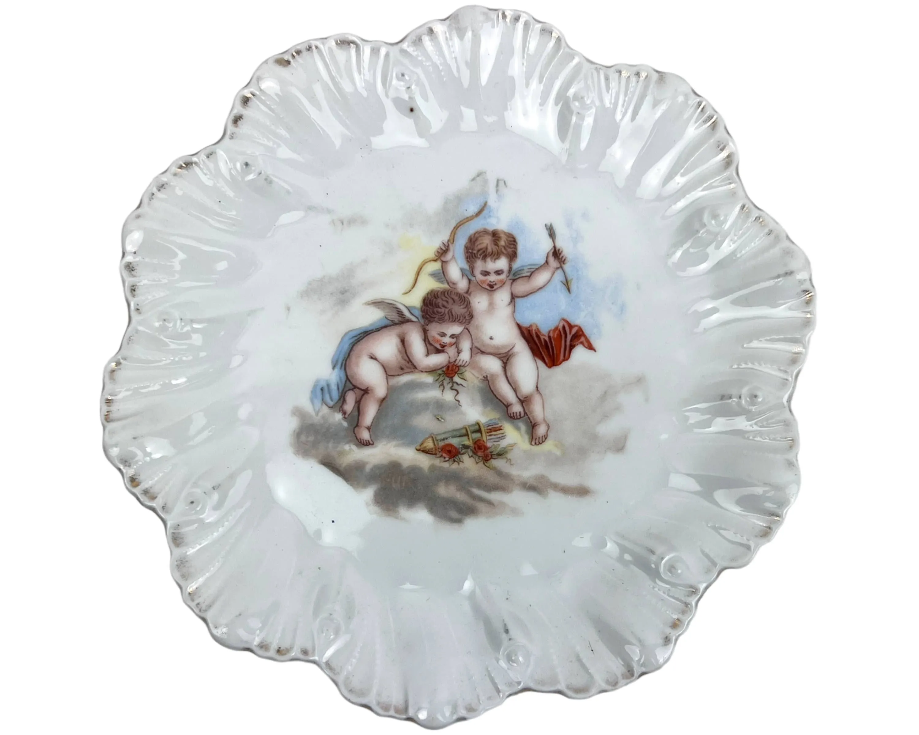 Antique Porcelain Plate with Cupids Transfer Print