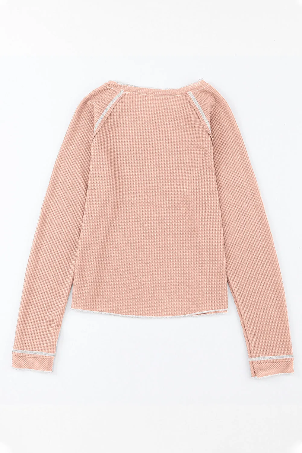 Apricot Pink Textured Round Neck Long Sleeve Top