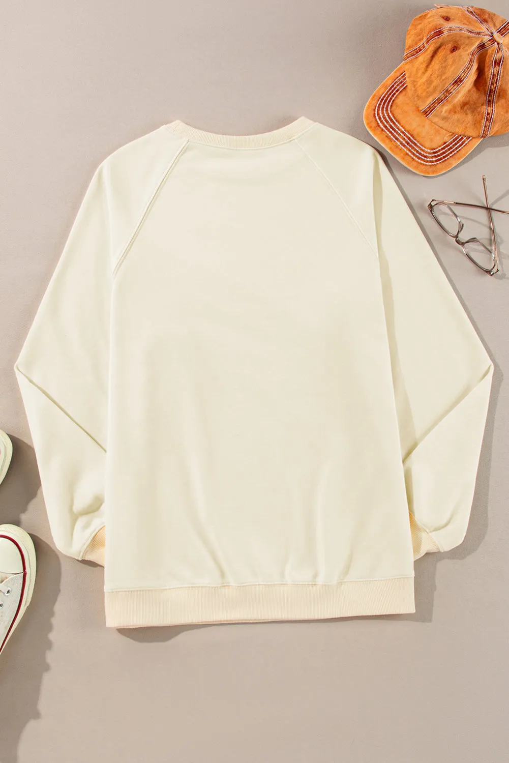 Apricot Rainbow Colorblock Striped Pullover Sweatshirt