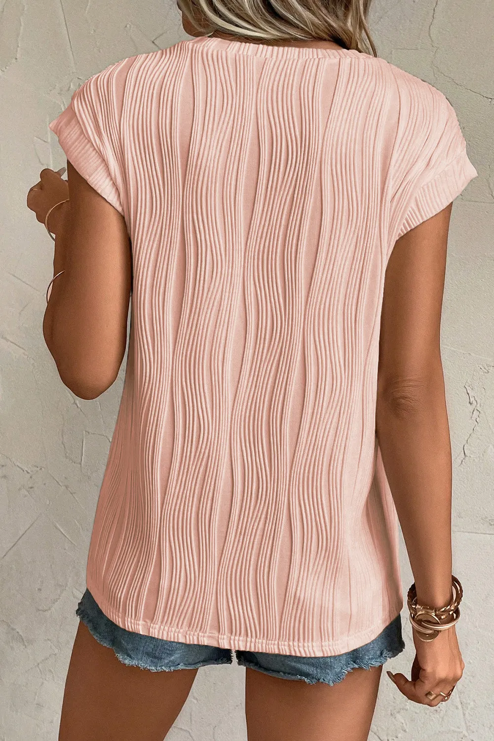 Apricot Wavy Texture Cap Sleeve Top