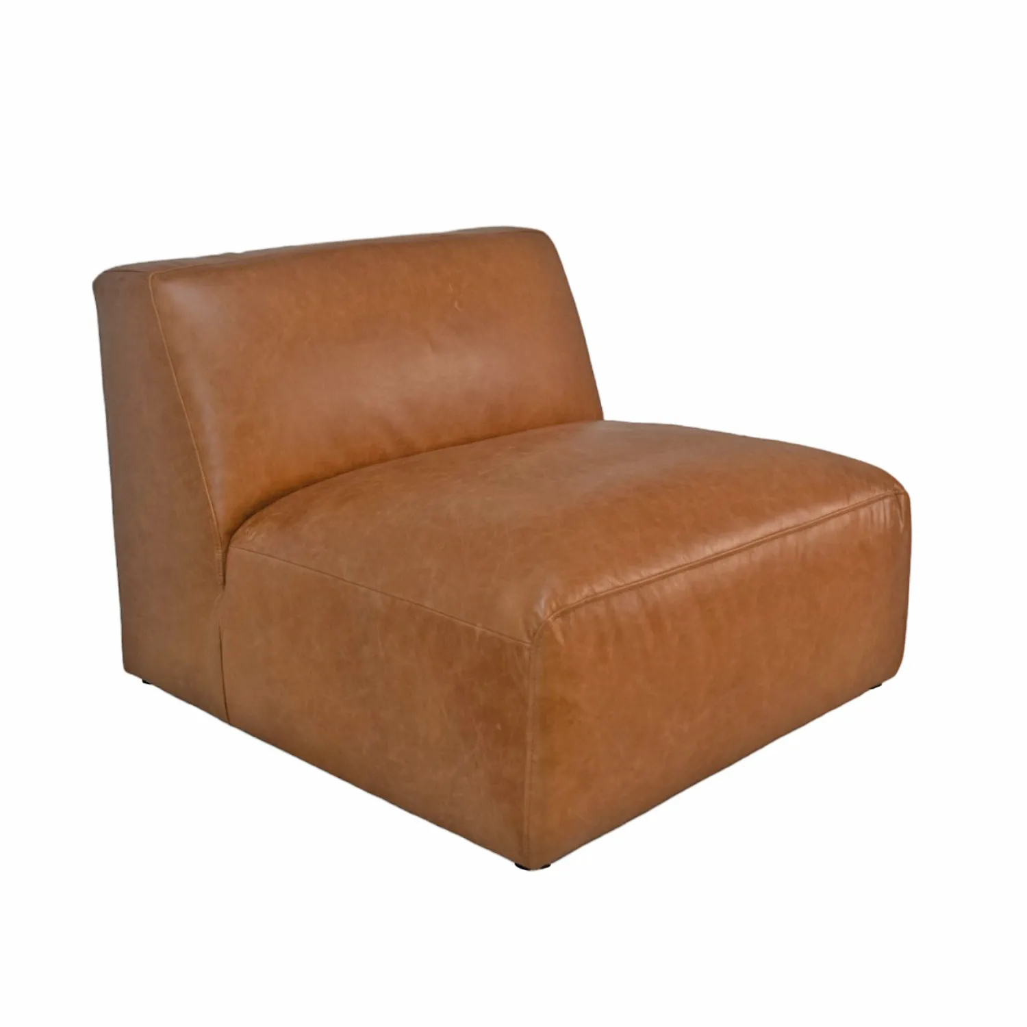 Aspen Distressed Cognac Leather Armless Lounge Chair