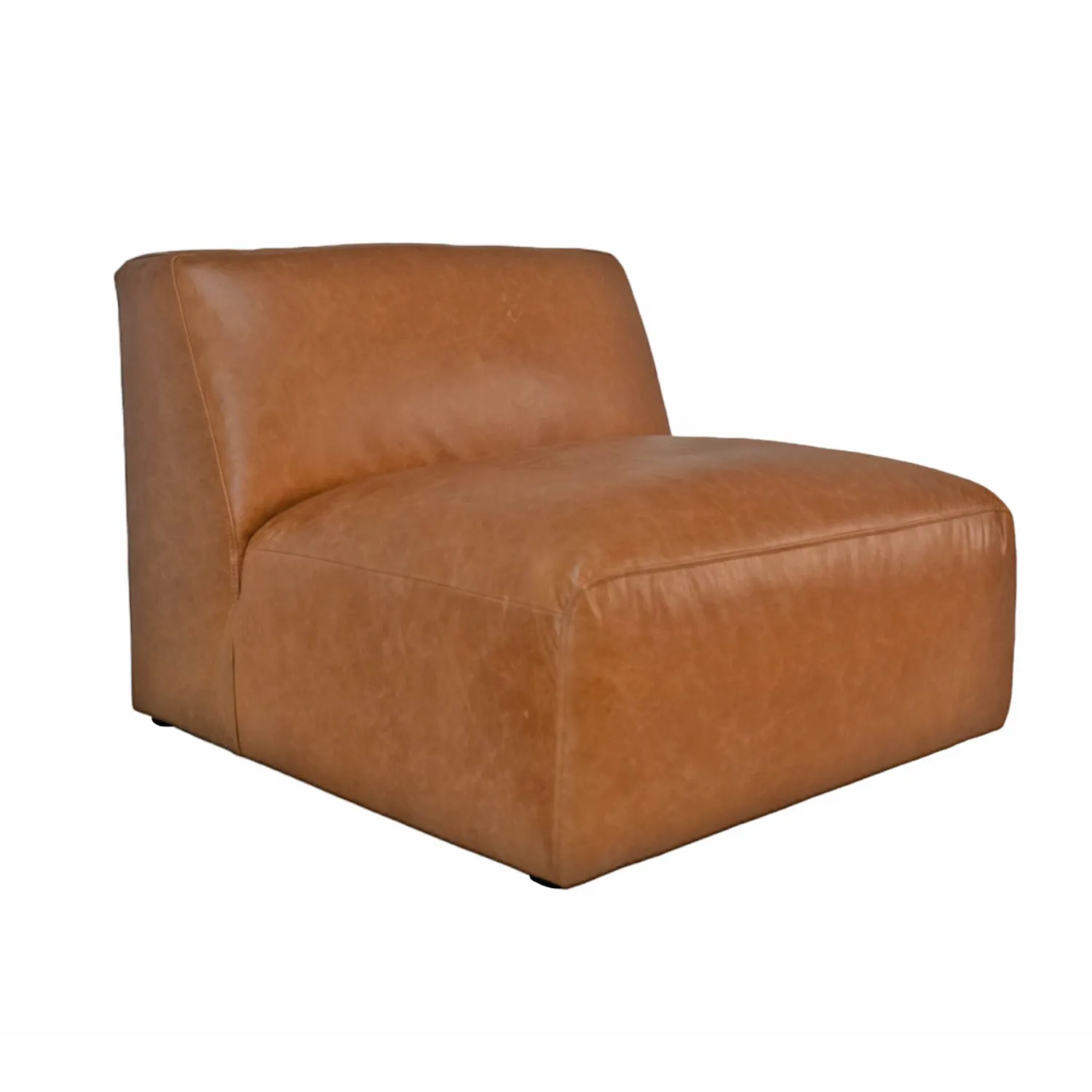 Aspen Distressed Cognac Leather Armless Lounge Chair