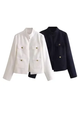 'Avery' Solid-Color Collared Textured Blazer