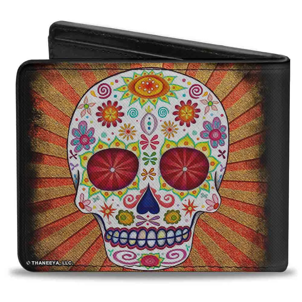 Bi-Fold Wallet - Sugar Skull Rays Black Multi Color by Buckle-Down